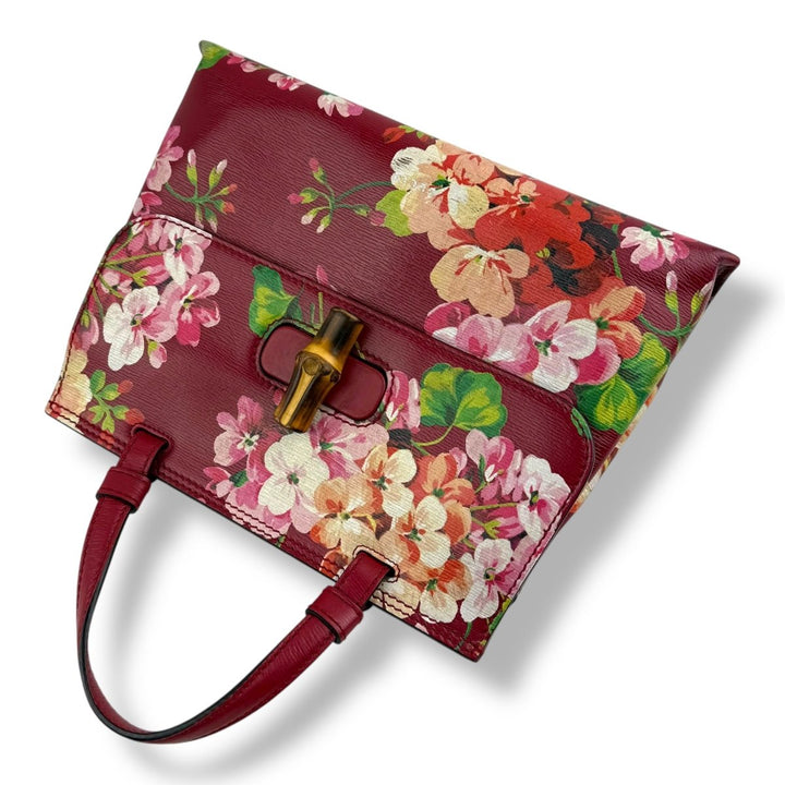 Gucci GG Blooms Bamboo Tote Top Handle Bag - Lux Central