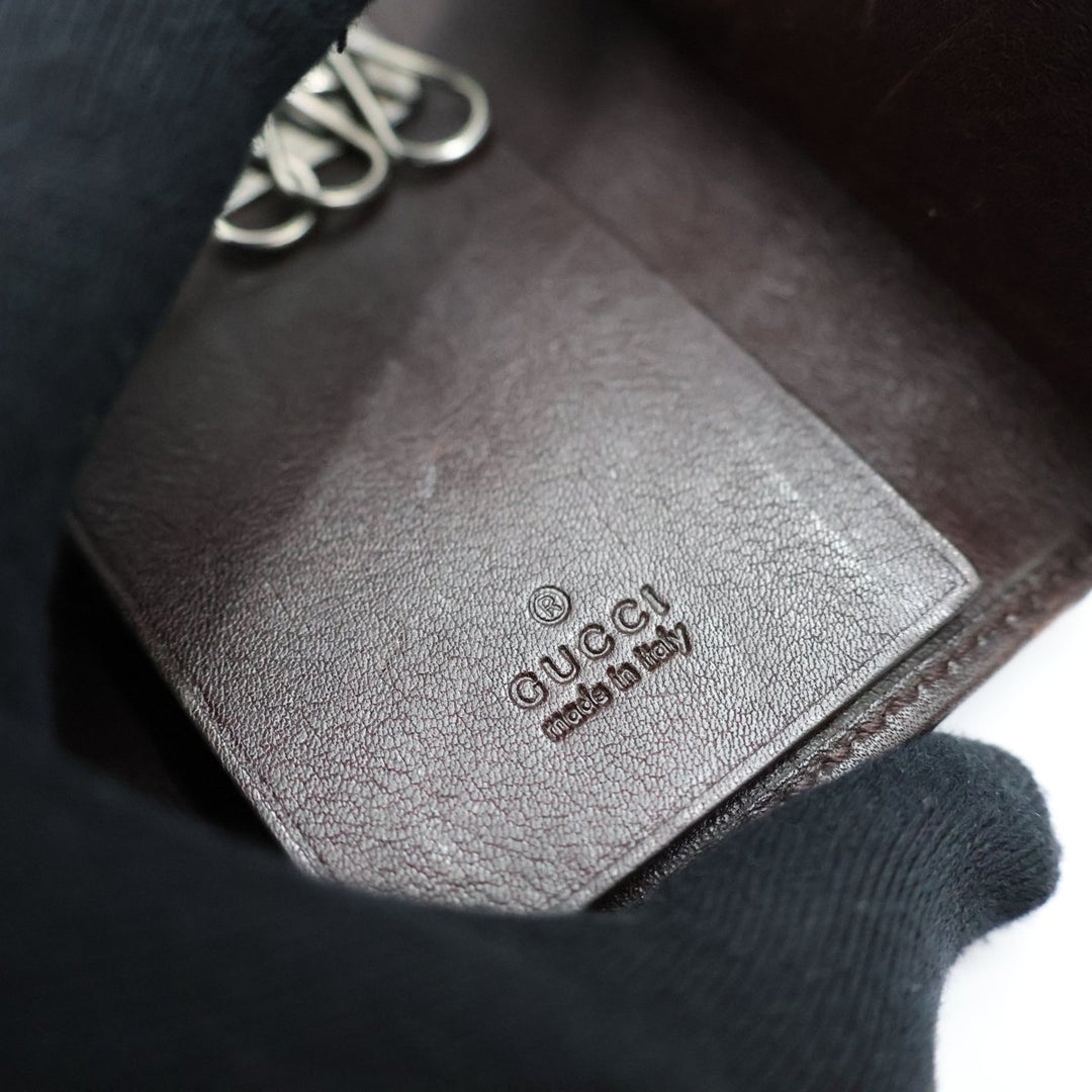 Gucci GG Brown Monogram Leather Key Holder - Lux Central