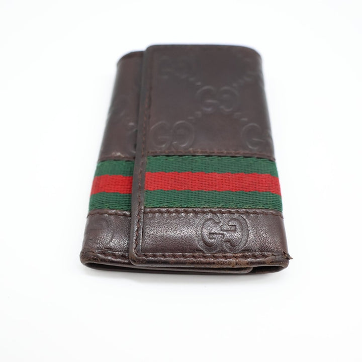 Gucci GG Brown Monogram Leather Key Holder - Lux Central
