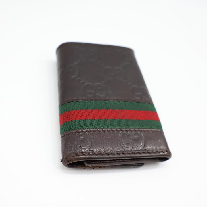 Gucci GG Brown Monogram Leather Key Holder - Lux Central