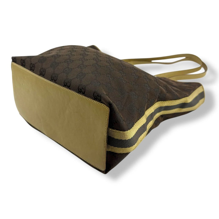 Gucci GG Brown/Beige Bucket Tote Handbag - Lux Central
