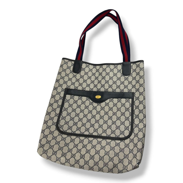 Gucci GG Canvas Beige/Navy Tote Bag - Lux Central