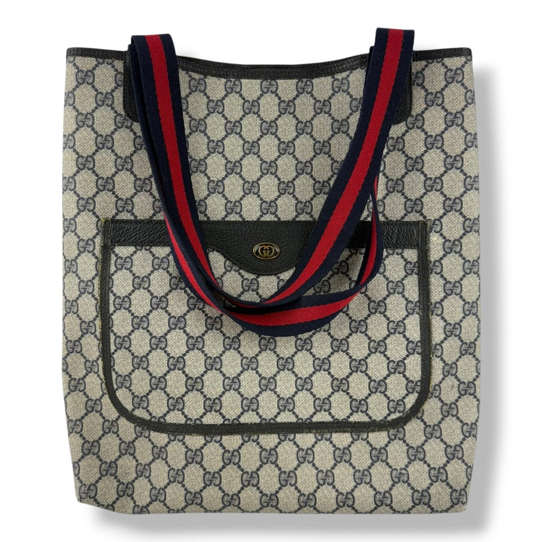 Gucci GG Canvas Beige/Navy Tote Bag - Lux Central