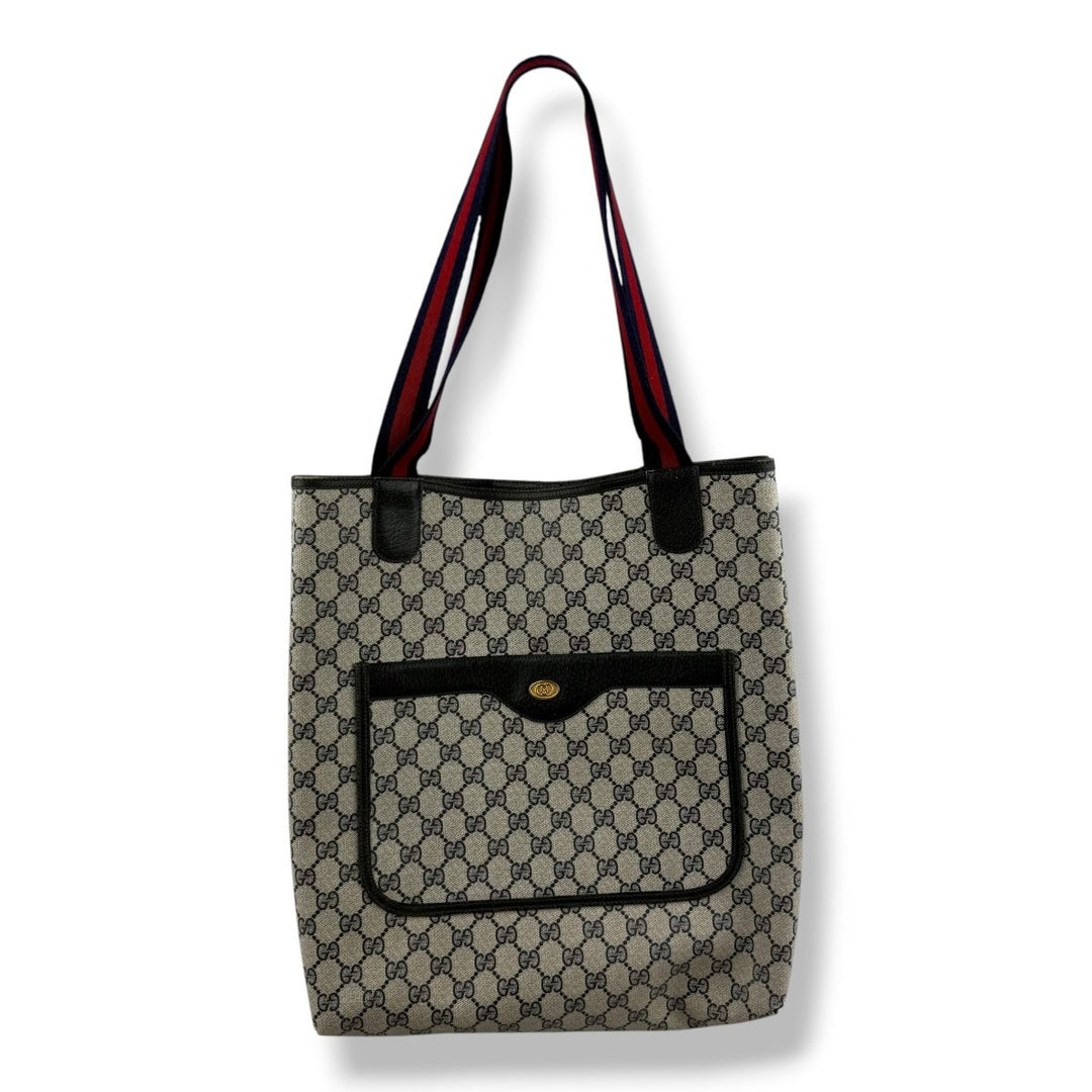 Gucci GG Canvas Beige/Navy Tote Bag - Lux Central