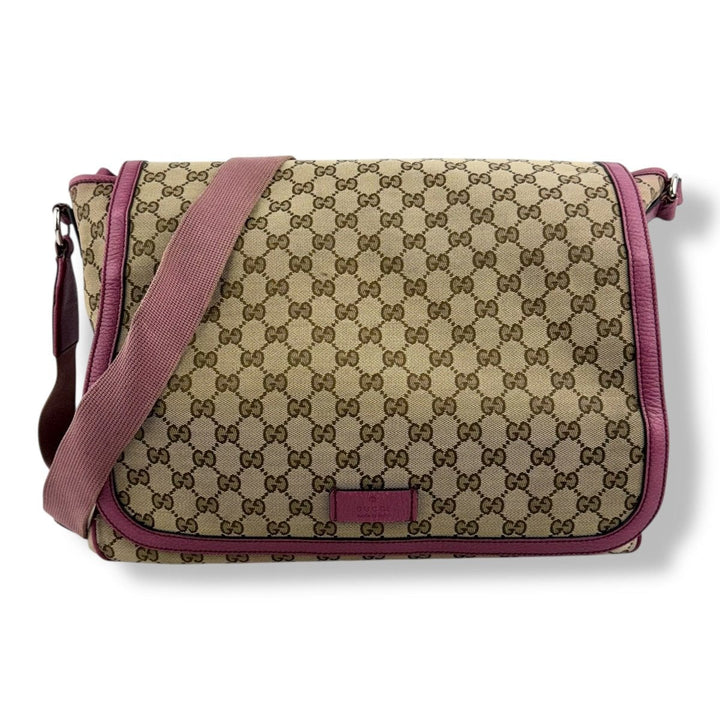 Gucci GG Canvas Beige/Pink Large Baby Changing Bag - Lux Central