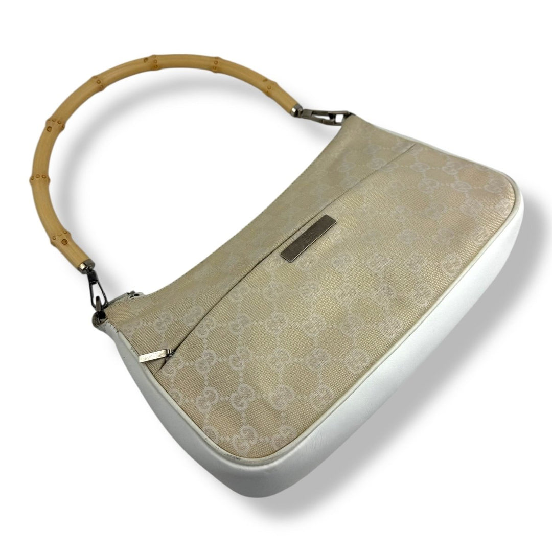 Gucci GG Canvas Beige/White Bamboo Shoulder Bag - Lux Central