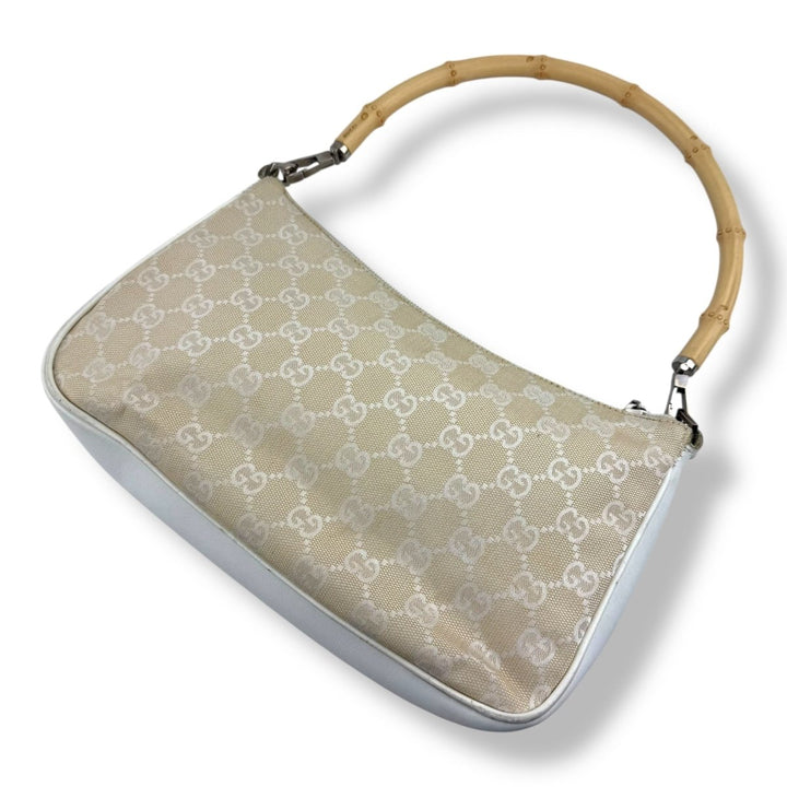 Gucci GG Canvas Beige/White Bamboo Shoulder Bag - Lux Central