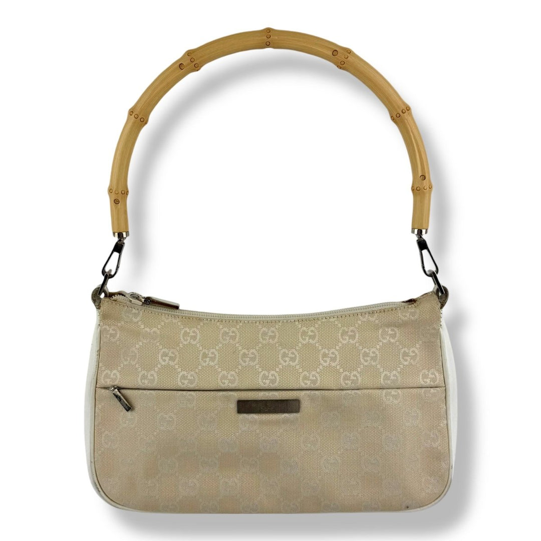 Gucci GG Canvas Beige/White Bamboo Shoulder Bag - Lux Central
