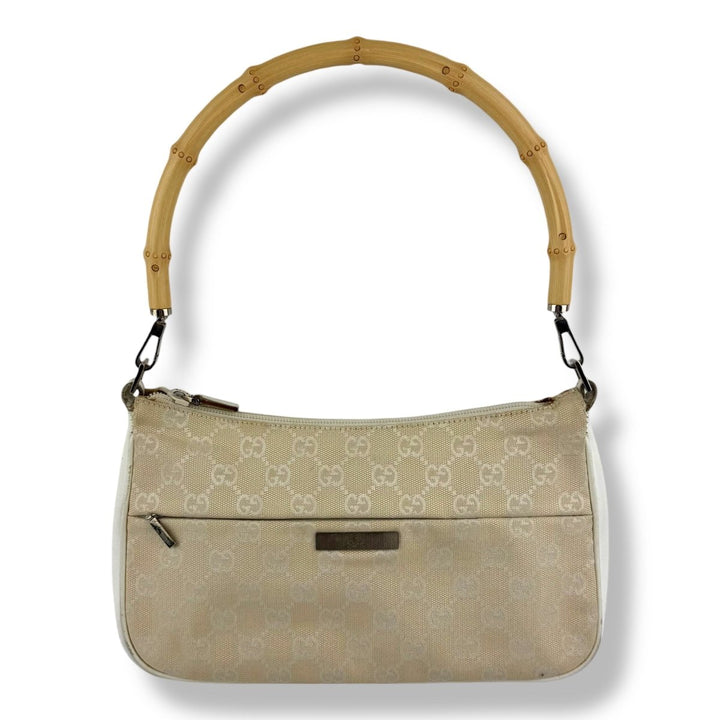 Gucci GG Canvas Beige/White Bamboo Shoulder Bag - Lux Central