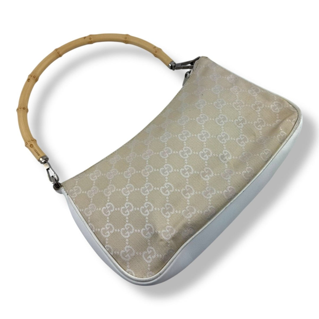 Gucci GG Canvas Beige/White Bamboo Shoulder Bag - Lux Central