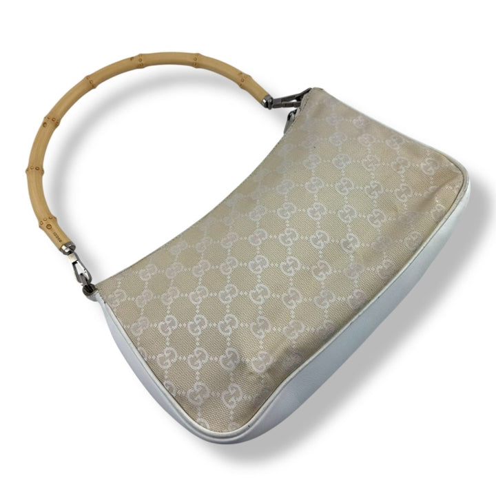 Gucci GG Canvas Beige/White Bamboo Shoulder Bag - Lux Central