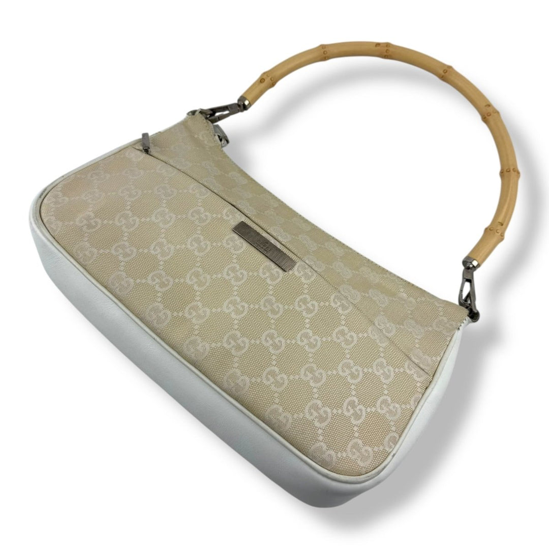 Gucci GG Canvas Beige/White Bamboo Shoulder Bag - Lux Central