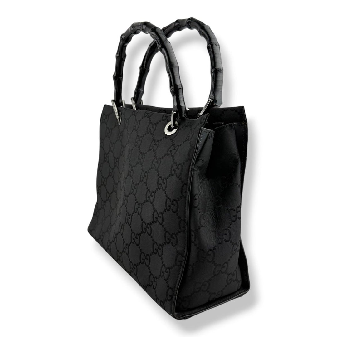 Gucci GG Canvas Black Bamboo Tote Bag - Lux Central