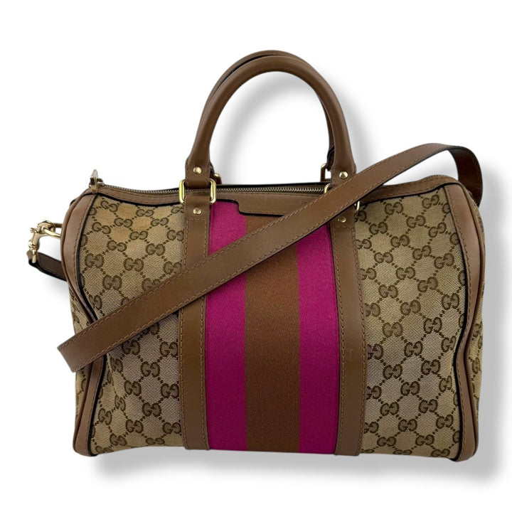 Gucci GG Canvas Monogram Boston Brown Pink Handbag - Lux Central