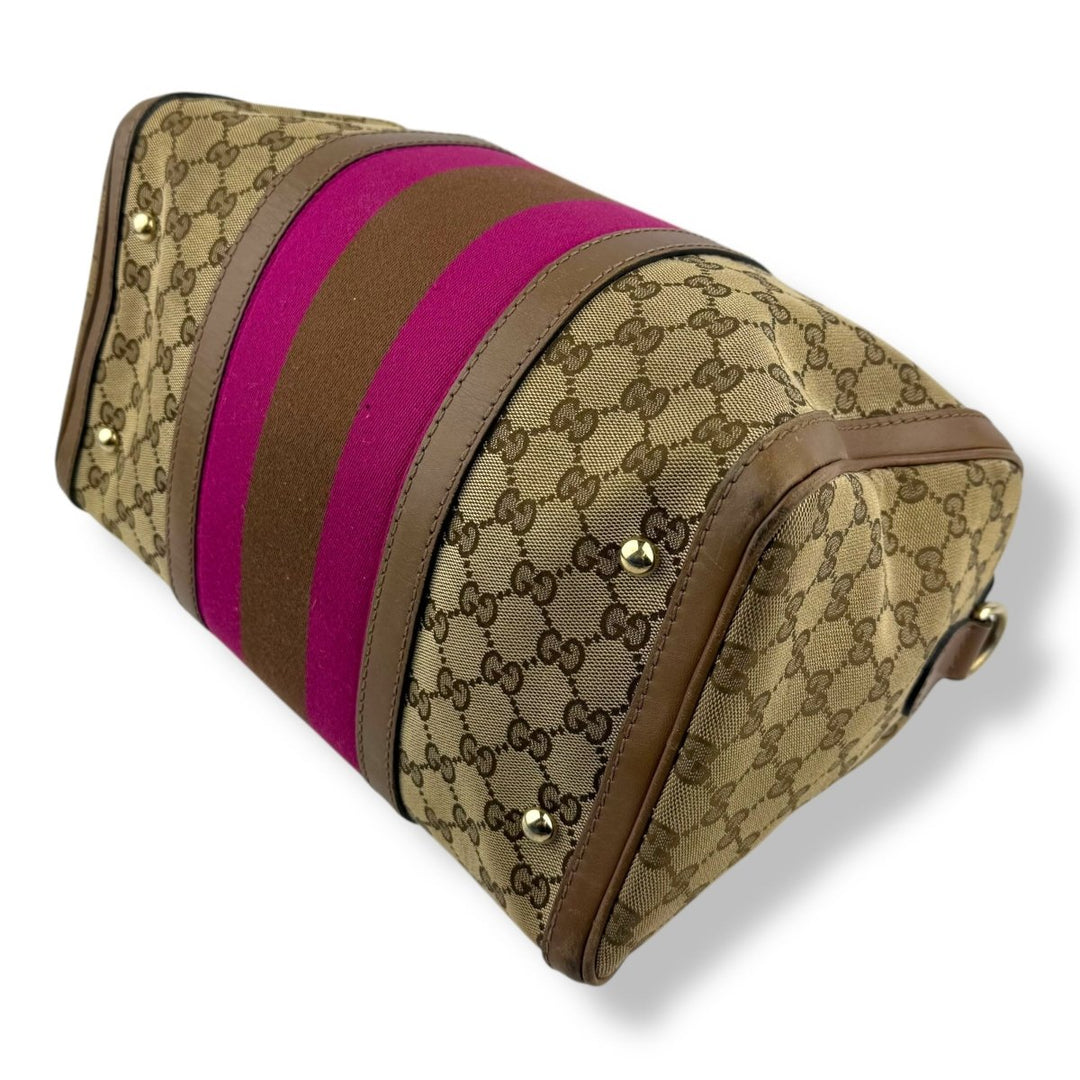 Gucci GG Canvas Monogram Boston Brown Pink Handbag - Lux Central