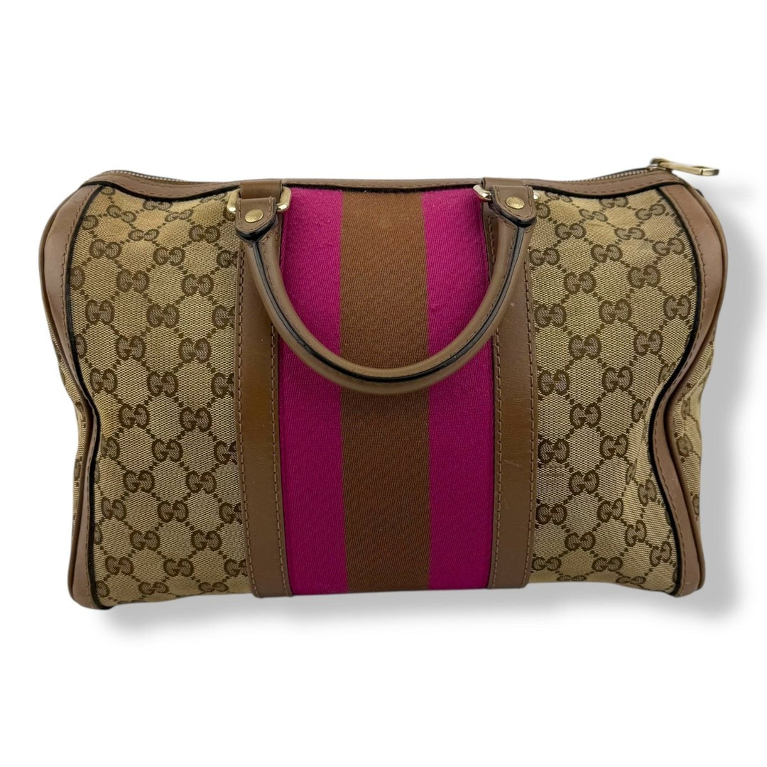 Gucci GG Canvas Monogram Boston Brown Pink Handbag - Lux Central