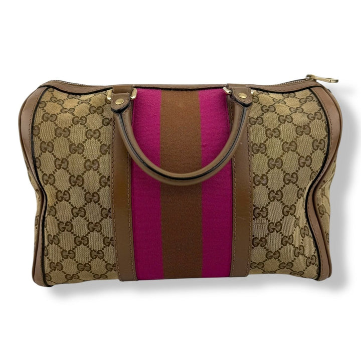 Gucci GG Canvas Monogram Boston Brown Pink Handbag - Lux Central