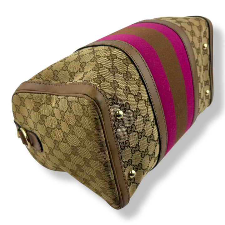 Gucci GG Canvas Monogram Boston Brown Pink Handbag - Lux Central