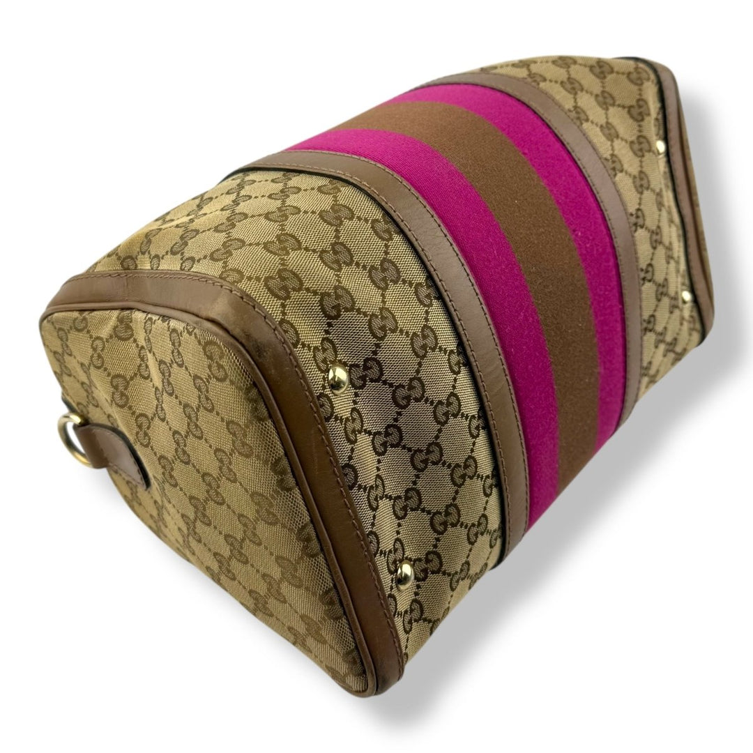 Gucci GG Canvas Monogram Boston Brown Pink Handbag - Lux Central