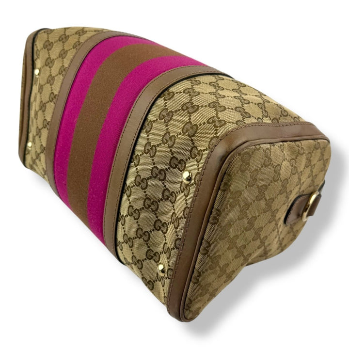 Gucci GG Canvas Monogram Boston Brown Pink Handbag - Lux Central