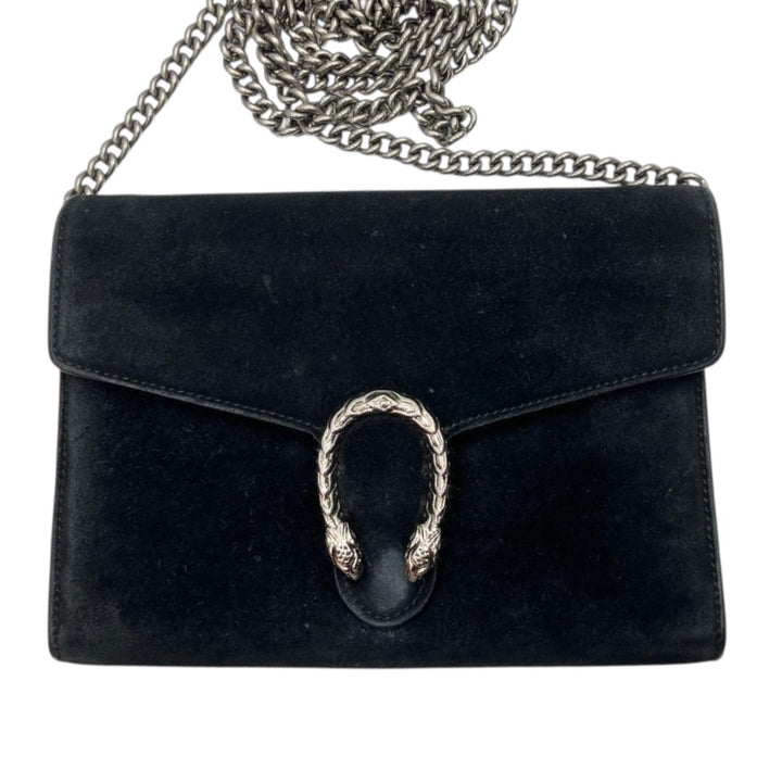 Gucci GG Dionysus Chain Wallet Black Suede Handbag - Lux Central