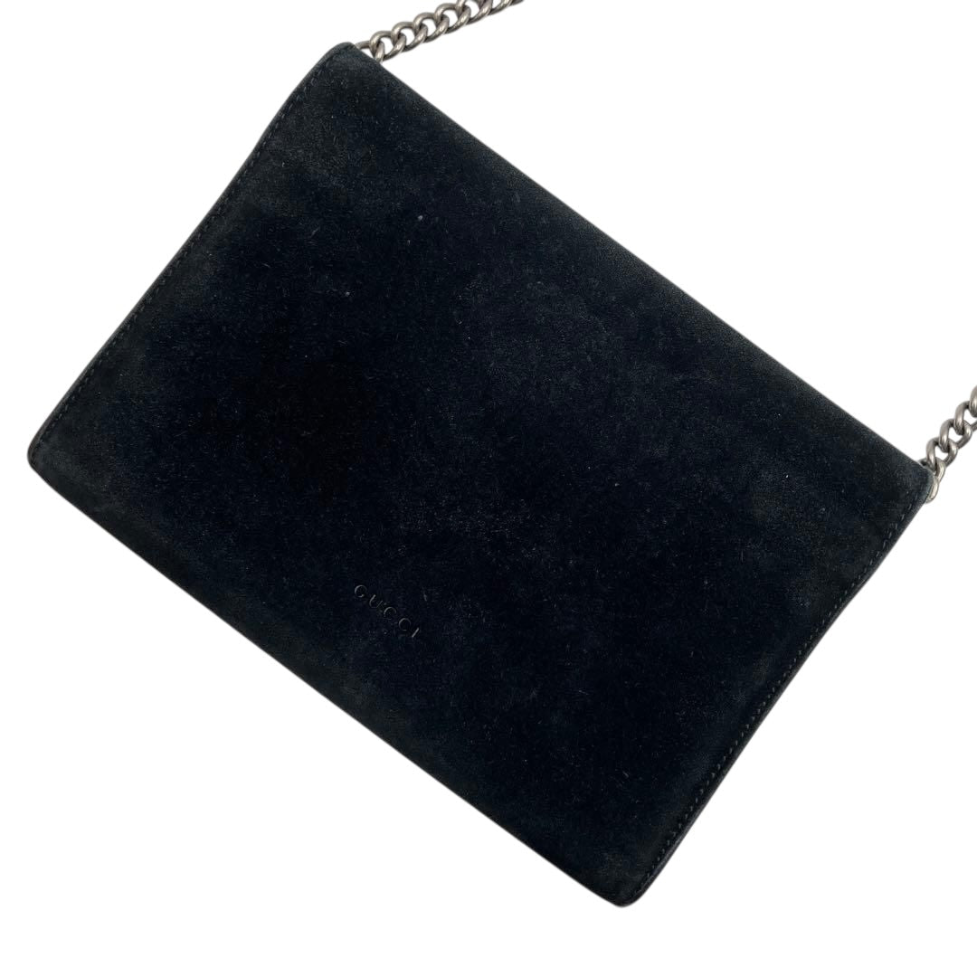 Gucci GG Dionysus Chain Wallet Black Suede Handbag - Lux Central