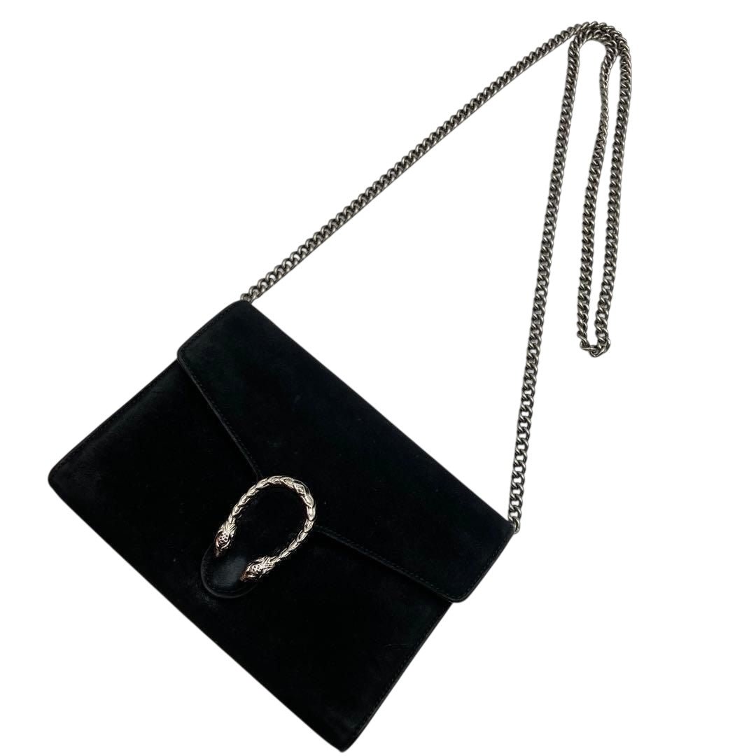 Gucci GG Dionysus Chain Wallet Black Suede Handbag - Lux Central