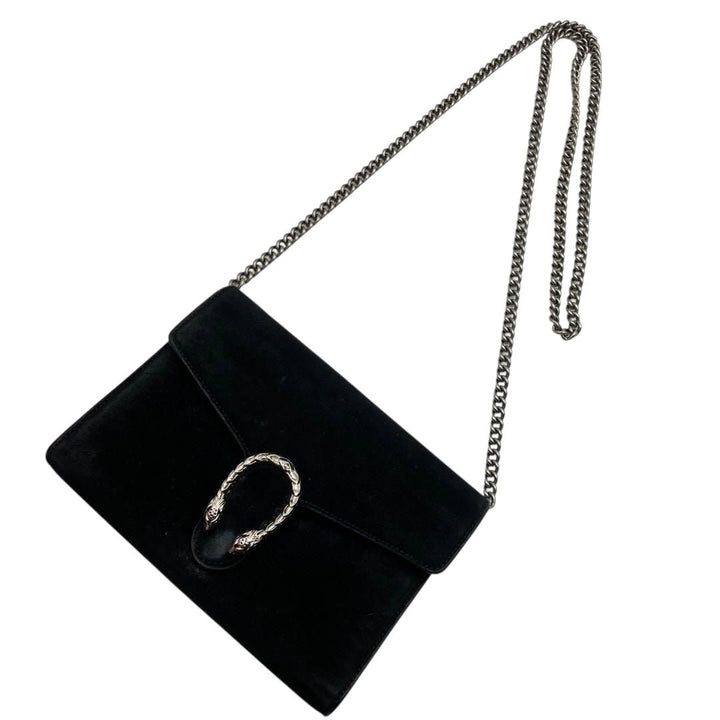 Gucci GG Dionysus Chain Wallet Black Suede Handbag - Lux Central