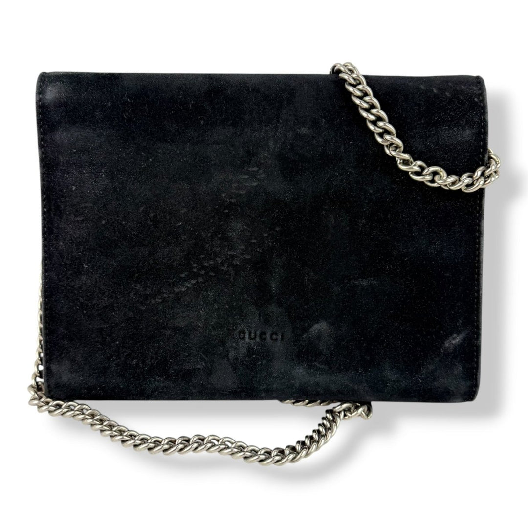 Gucci GG Dionysus Chain Wallet Black Suede Handbag - Lux Central