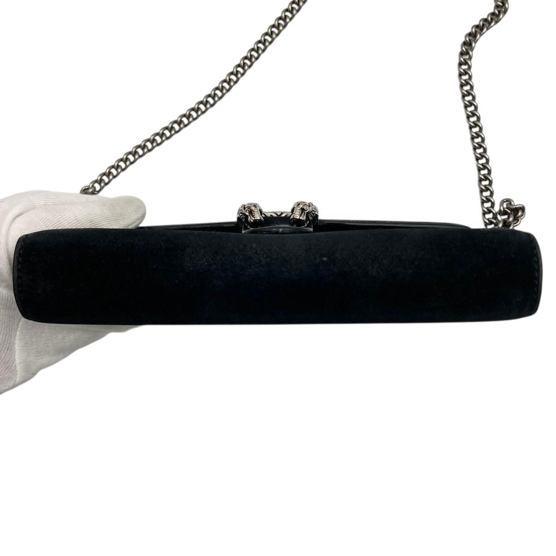 Gucci GG Dionysus Chain Wallet Black Suede Handbag - Lux Central