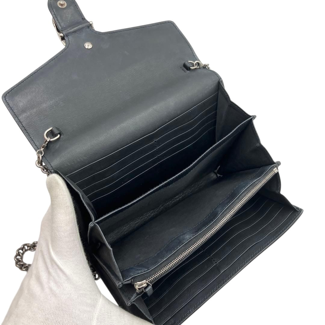 Gucci GG Dionysus Chain Wallet Black Suede Handbag - Lux Central