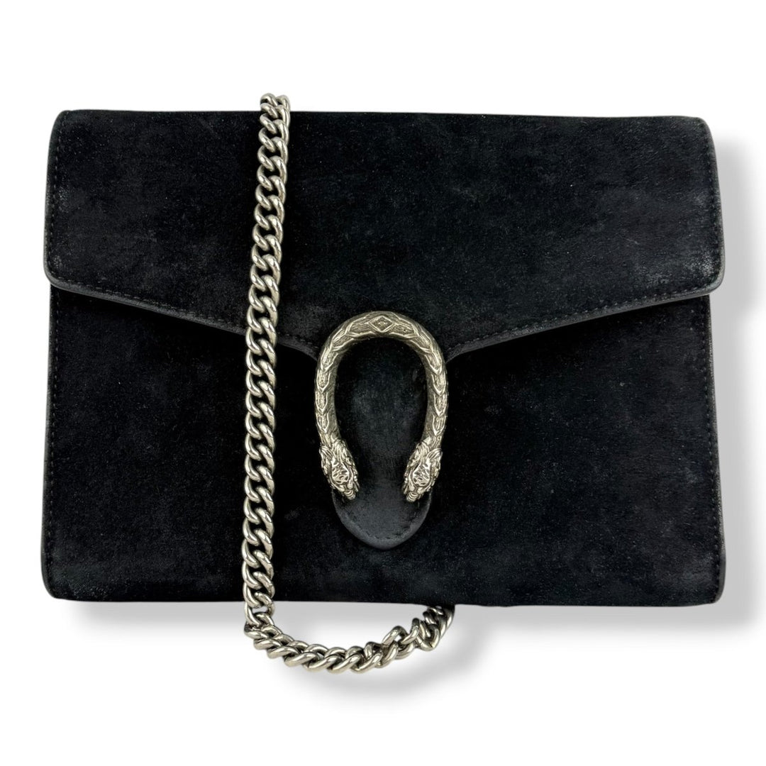 Gucci GG Dionysus Chain Wallet Black Suede Handbag - Lux Central