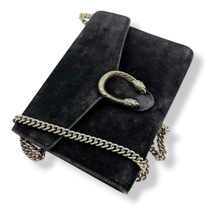 Gucci GG Dionysus Chain Wallet Black Suede Handbag - Lux Central