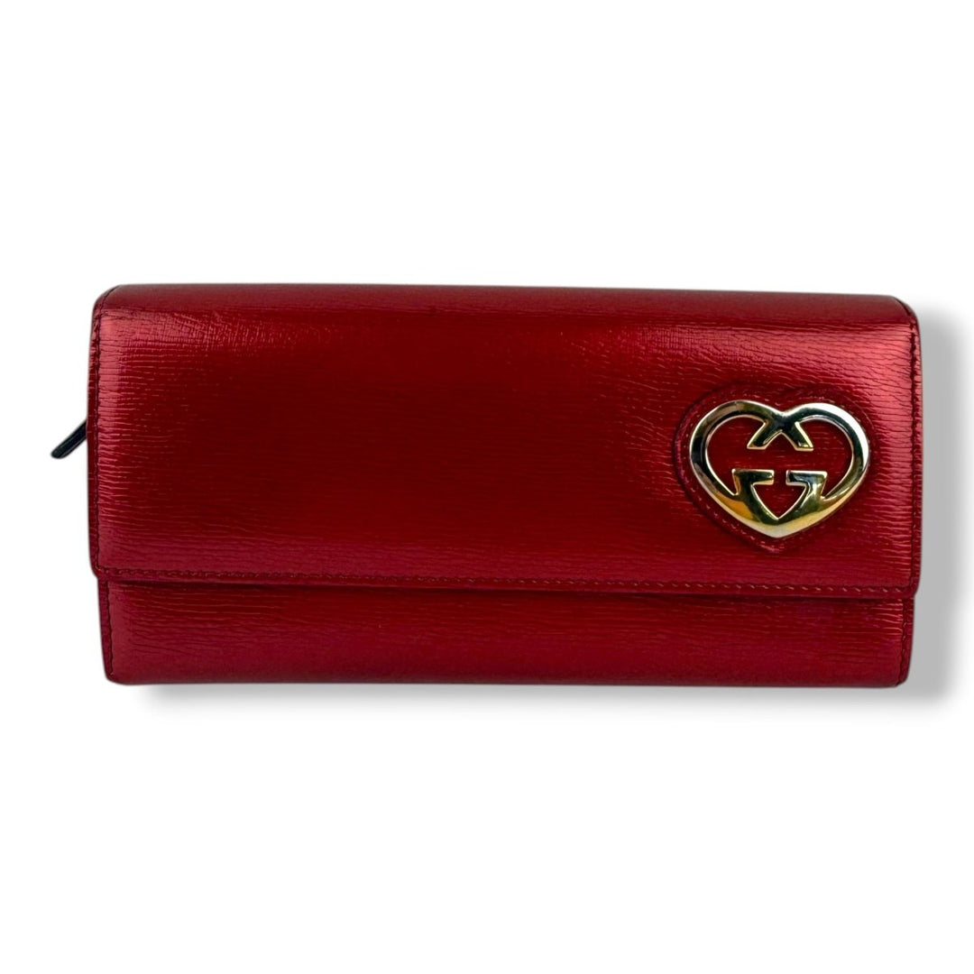 Gucci GG Heart Interlocking Red Gloss Continental Flap Wallet - Lux Central