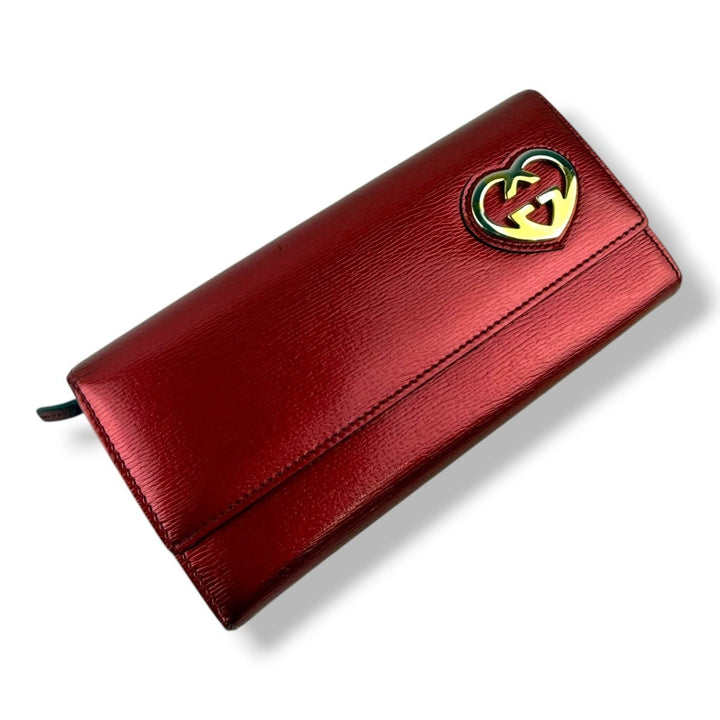Gucci GG Heart Interlocking Red Gloss Continental Flap Wallet - Lux Central