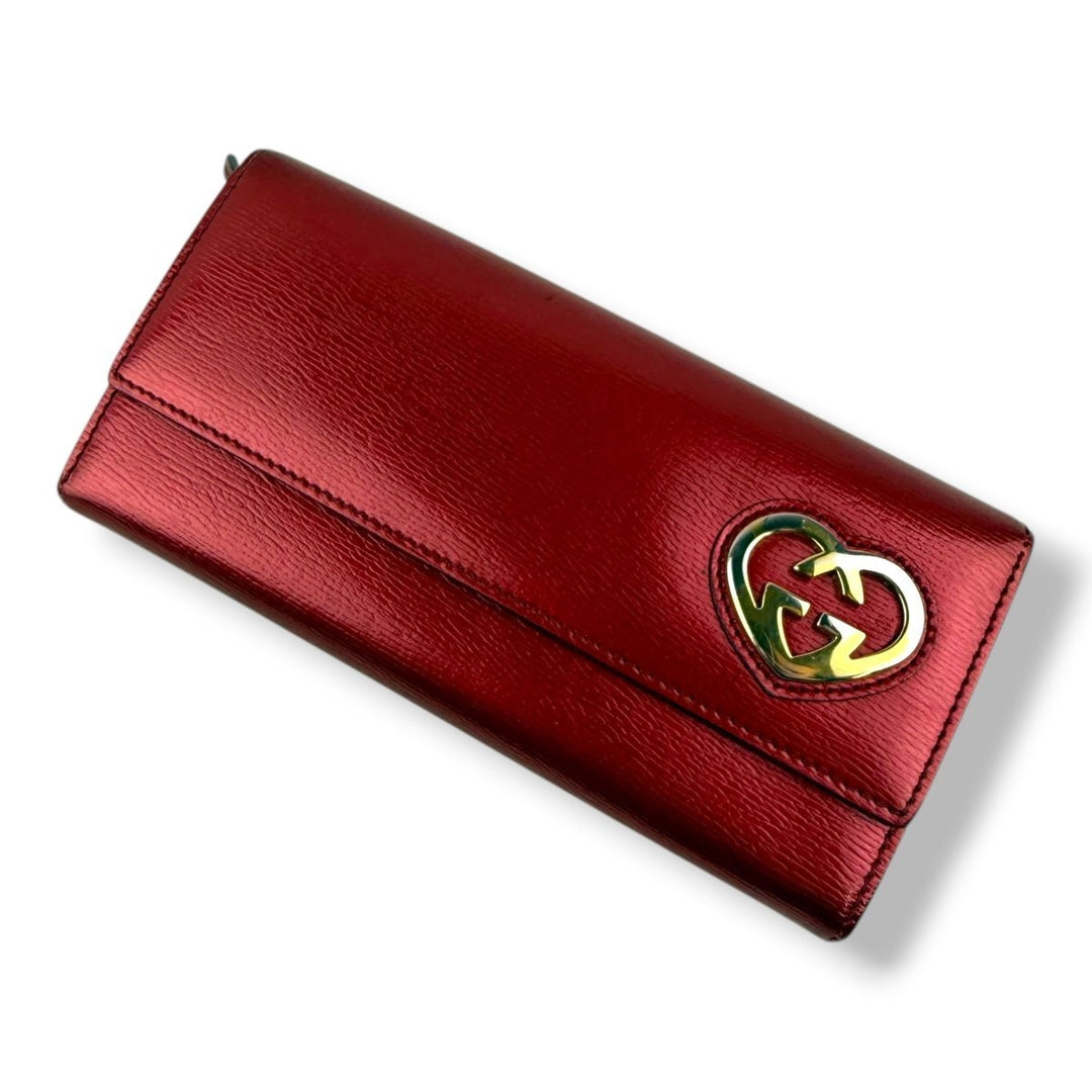 Gucci GG Heart Interlocking Red Gloss Continental Flap Wallet - Lux Central