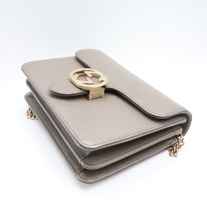 Gucci GG Interlocking Grey Leather Shoulder Handbag - Lux Central
