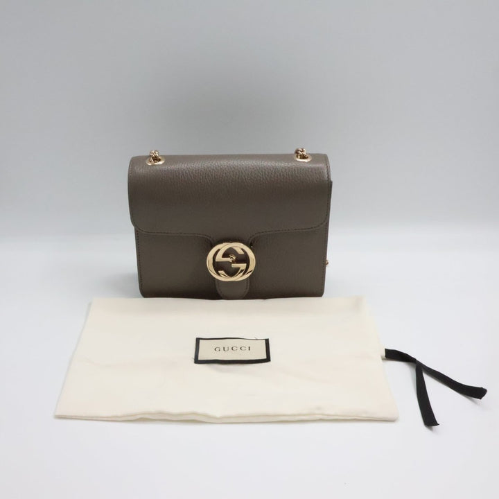 Gucci GG Interlocking Grey Leather Shoulder Handbag - Lux Central
