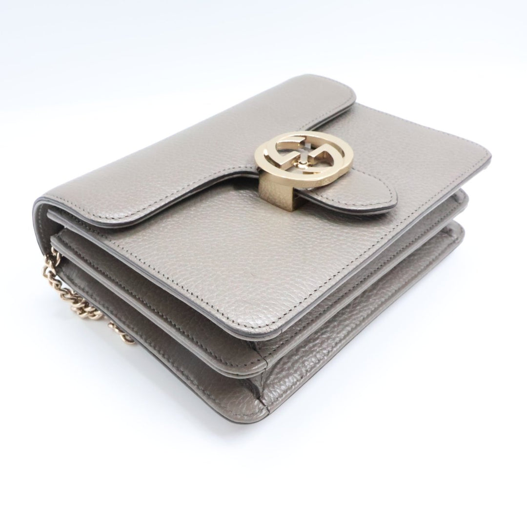 Gucci GG Interlocking Grey Leather Shoulder Handbag - Lux Central