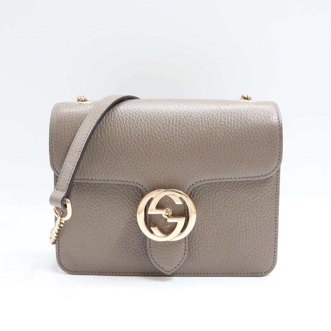 Gucci GG Interlocking Grey Leather Shoulder Handbag - Lux Central