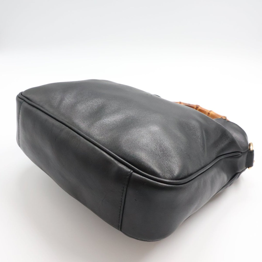 Gucci GG Leather Black Bamboo Tote Bag - Lux Central