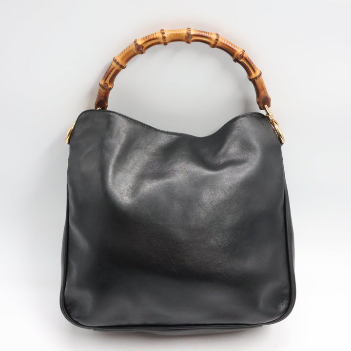 Gucci GG Leather Black Bamboo Tote Bag - Lux Central