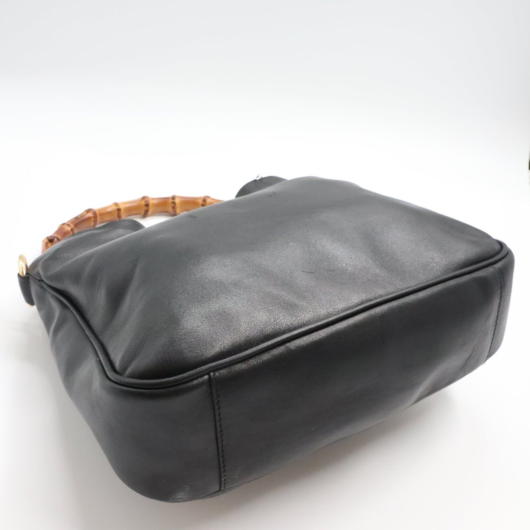 Gucci GG Leather Black Bamboo Tote Bag - Lux Central