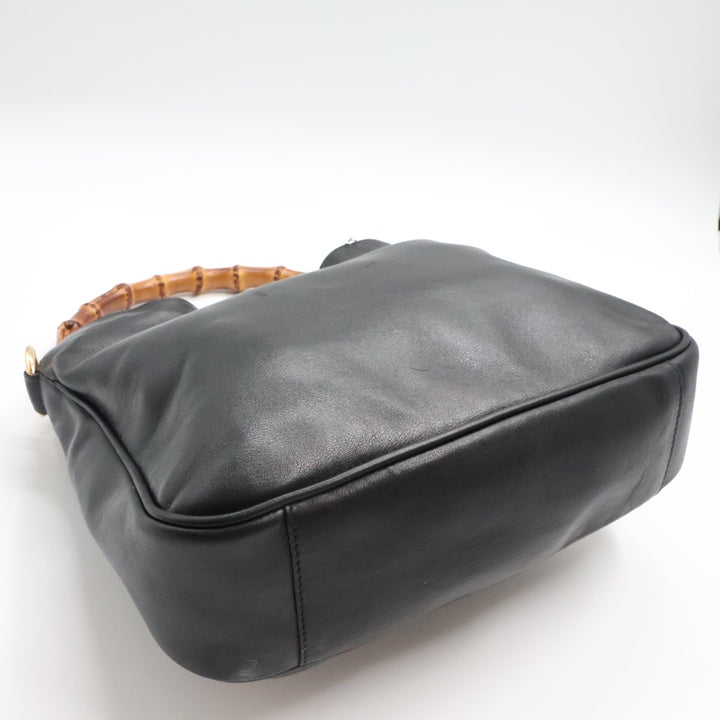 Gucci GG Leather Black Bamboo Tote Bag - Lux Central