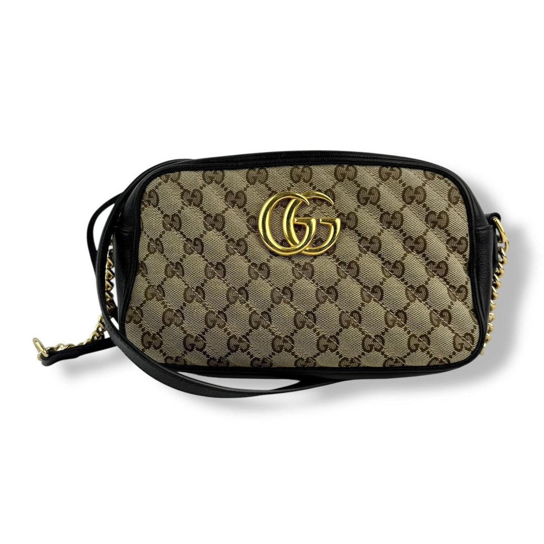 Gucci GG Marmont Beige/Black Leather Small Handbag - Lux Central