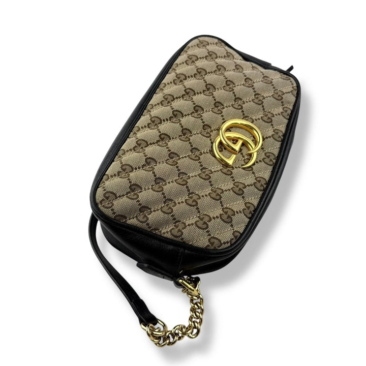 Gucci GG Marmont Beige/Black Leather Small Handbag - Lux Central