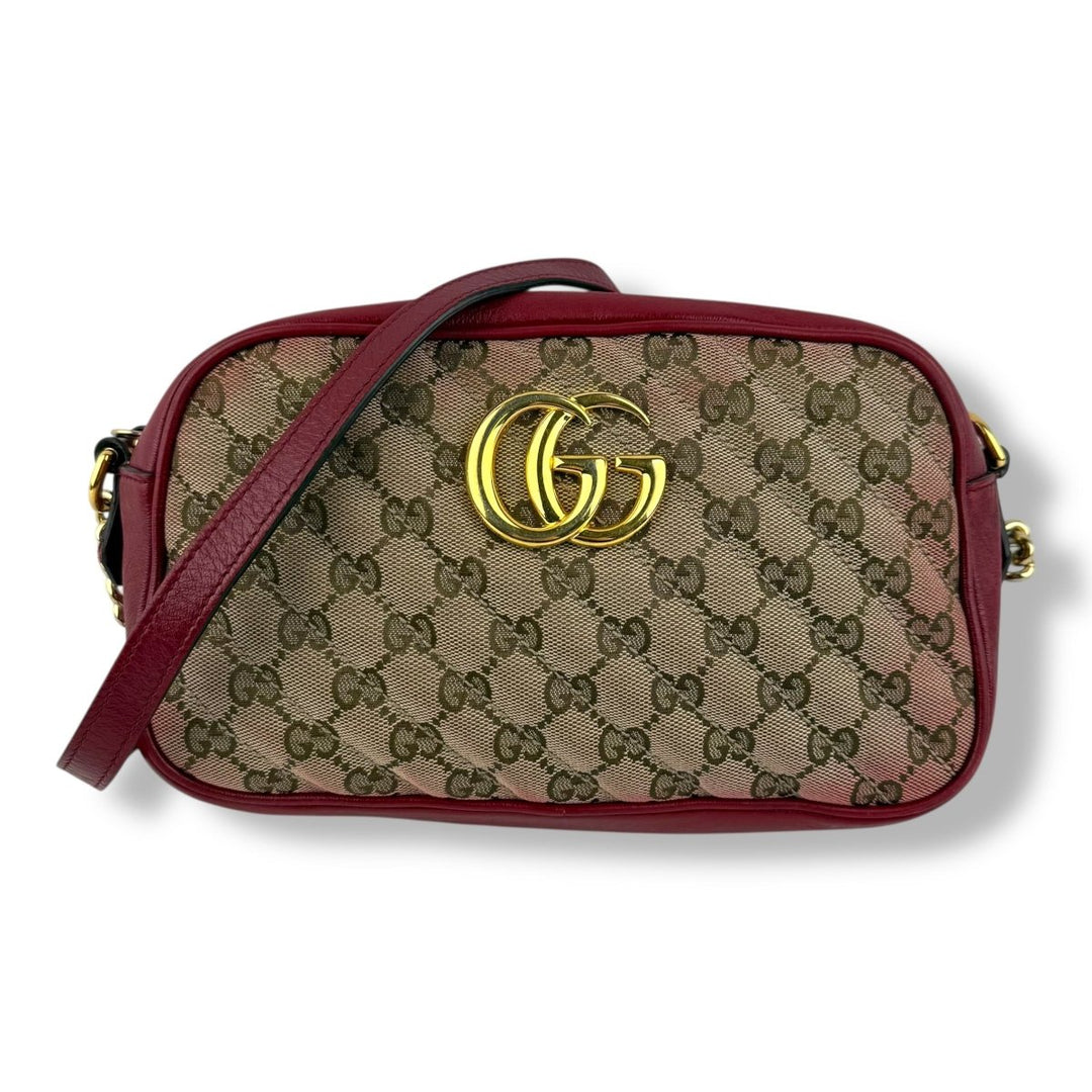 Gucci GG Marmont Beige/Red Leather Small Handbag - Lux Central