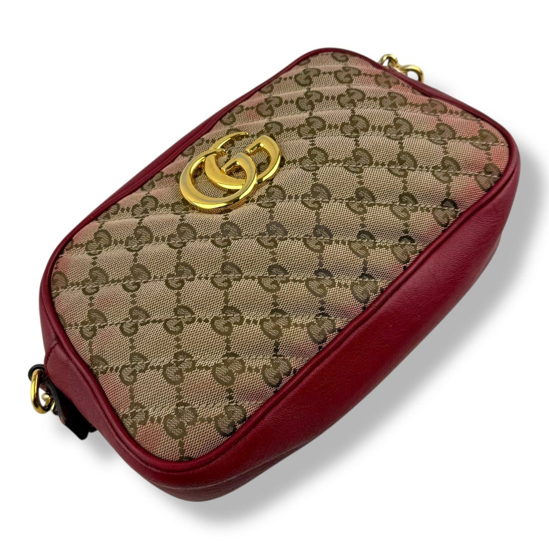 Gucci GG Marmont Beige/Red Leather Small Handbag - Lux Central