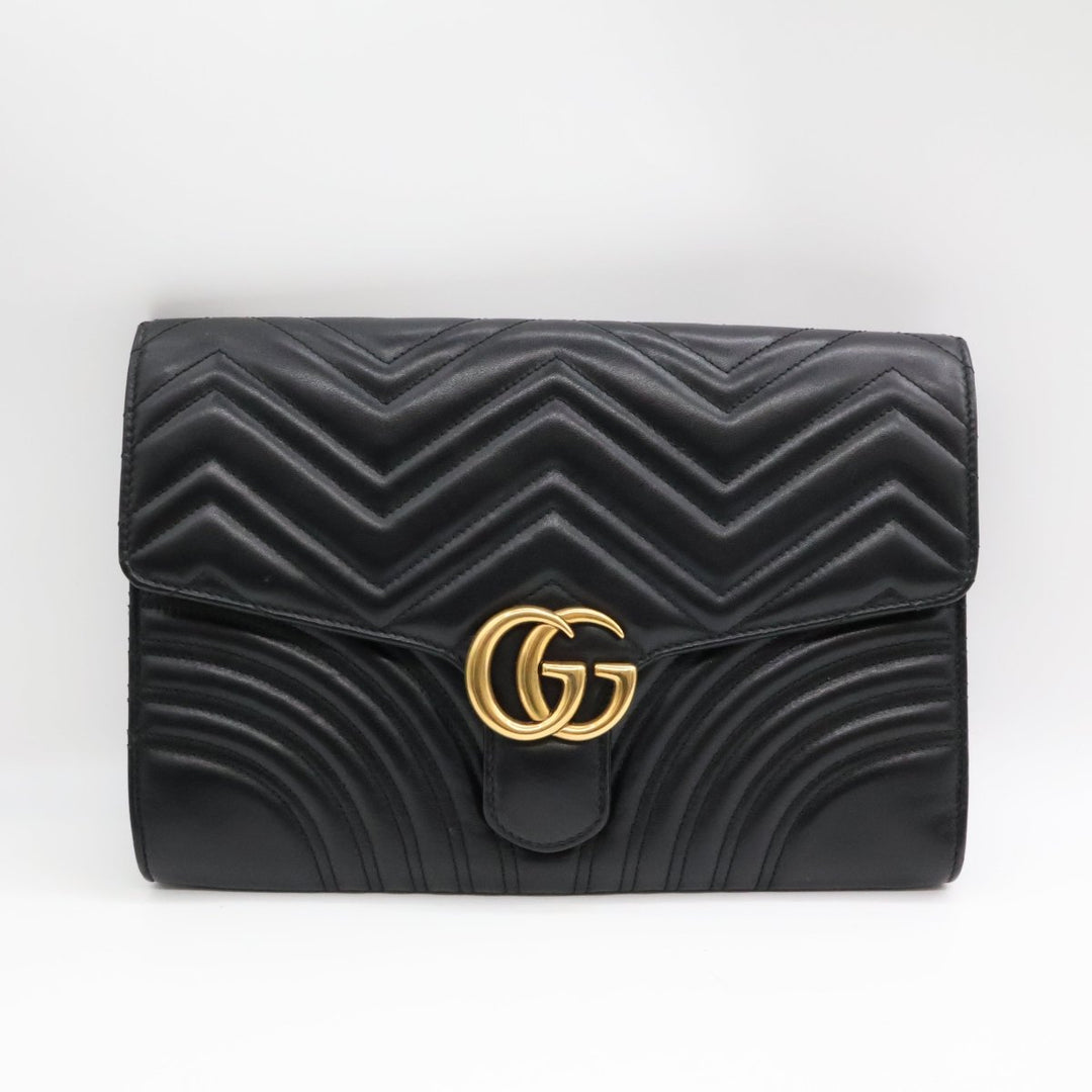 Gucci GG Marmont Black Leather Clutch Handbag - Lux Central