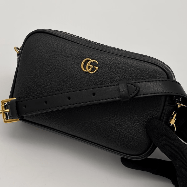 Gucci GG Marmont Black Leather Mini Camera Handbag - Lux Central